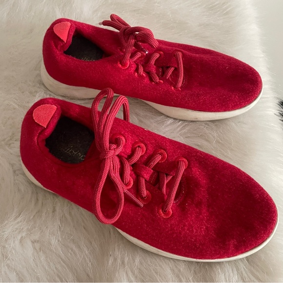 All Birds Red Wool Runner Sneakers Women's Casual Shoes - Picture 2 of 6